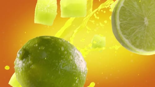 Fresh Limes and Juice Splashing in Slow Motion