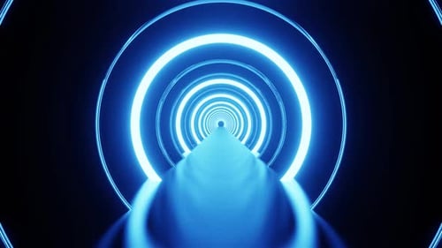 Reverse Moving Through The Blue Ring Tunnel Background Vj Loop 4K