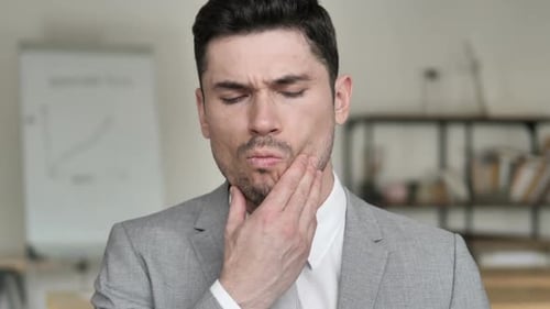 Toothache Close Up of Businessman with Tooth Pain