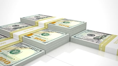 3D Animation of Growing Stacks of Hundred Dollar Bills