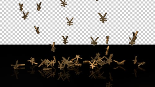 Falling 3D Gold Yen Currency Symbols Animation