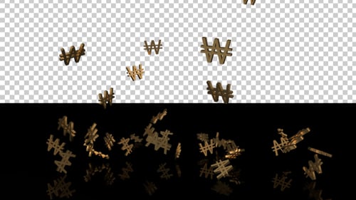 3D Golden Korean Won Symbols Falling Animation