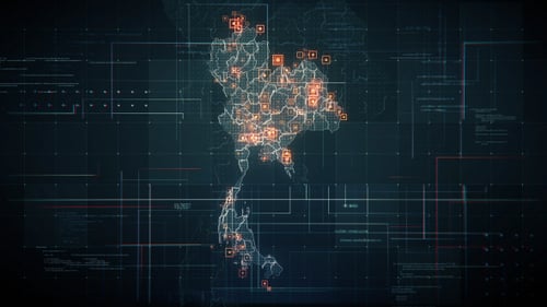 Futuristic Digital Map of Thailand with Glowing Data Network