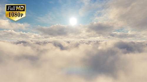 Cinematic Fly Through Fluffy Clouds in Blue Sky Loop