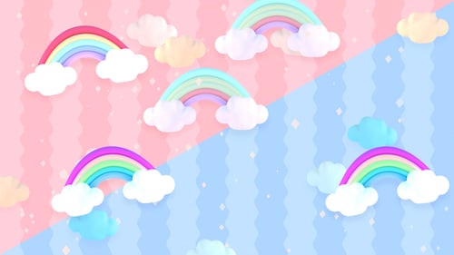 Animated Cartoon Rainbows and Clouds Looping Background