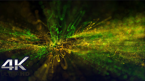 Abstract Energetic Green and Gold Particle Stream Background