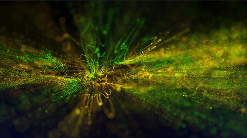Dynamic Green Yellow Particle Trails Abstract Motion Background