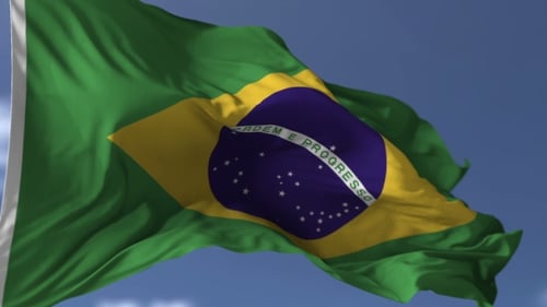 Realistic Brazilian Flag Waving against Blue Sky Loop