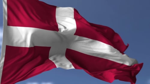 Realistic Danish Flag Waving in Blue Sky Animation