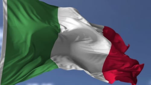 Realistic Waving Italian Flag Animation against Blue Sky