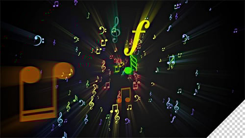 Vibrant Glowing Musical Notes Flying Seamless Loop Background