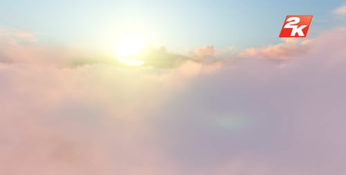 Flying Above Moving Clouds at Golden Sunrise