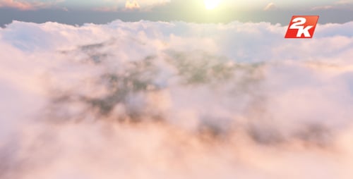 Cinematic Flight Over Fluffy Clouds Towards Glowing Sun