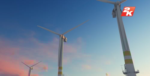 Wind Turbines Generating Clean Energy Under Beautiful Sky
