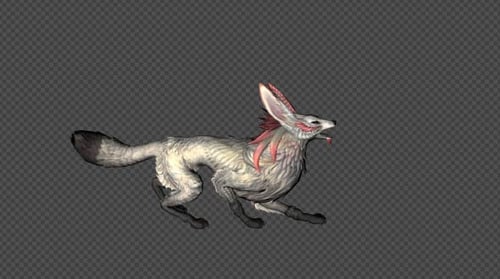 Animated Stylized White Fox Creature Running and Panting Loop