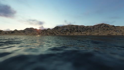 Mountain and Wavy Sea