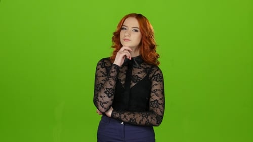 Girl Tries To Find the Answer To the Question, Thinks for a Long Time and Finds the Answer. Green