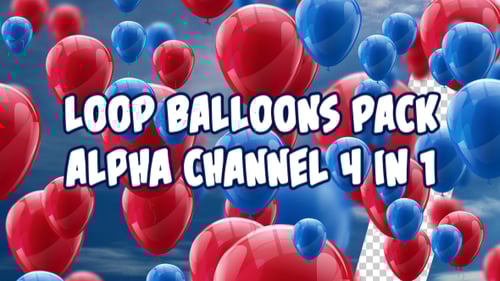 Seamless Loop of Blue and Red Balloons with Alpha Channel