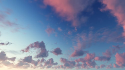 Time-Lapse Clouds in Blue Sky with Pink and Purple Hues