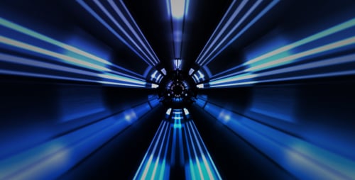 Futuristic Blue Neon Light Tunnel Hyperspace Travel