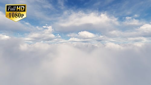 Flying Through Fluffy Clouds in Bright Blue Sky