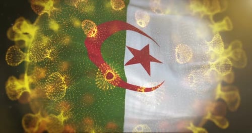 Algeria Flag With Coronavirus Microbe Centered