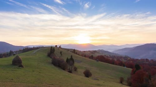 Colorful Autumn Landscape with Yellow Trees and Waterfall. Beautiful Nature at Colorful Autumn