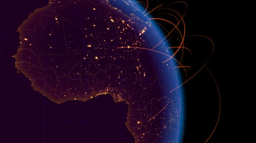Animated Global Data Network with City Lights