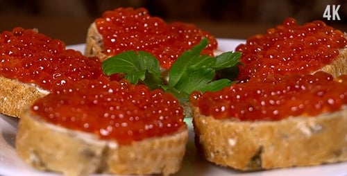 Delicious Red Caviar Appetizers on Bread