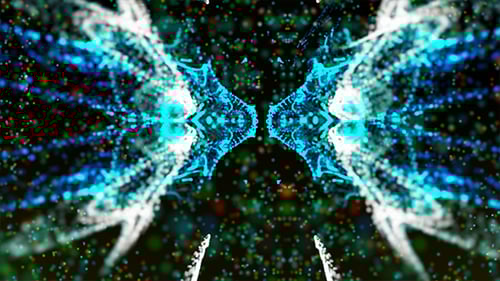 Abstract Blue Particle Field with Evolving Symmetrical Shapes Background