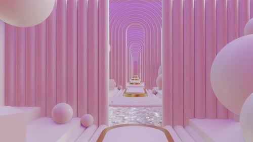 Abstract Scene Pastel Color With Geometry Tunnel 01 4K