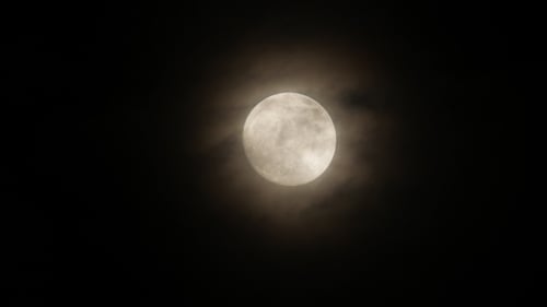 Bright Full Moon Shines in the Dark Night Sky