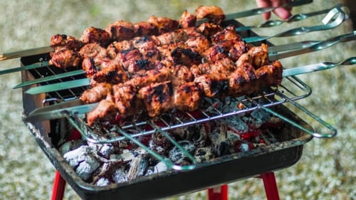 Grilled Meat Cooking over Hot Coals