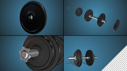 Animated 3D Dumbbell Assembly and Rotation with Alpha Channel