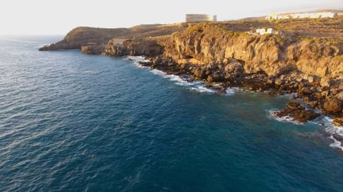 Aerial View of Coastline South Part of Tenerife Island in Sunset Time