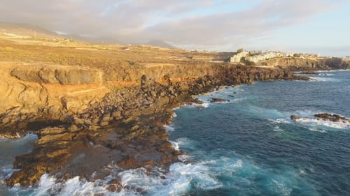Aerial View of Coastline South Part of Tenerife Island in Sunset Time
