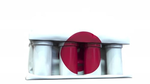 Deflating Bank or Government Building with Flag of Japan