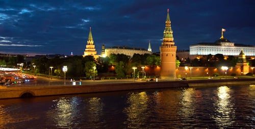 Moscow Kremlin at Night, Illuminated Cityscape