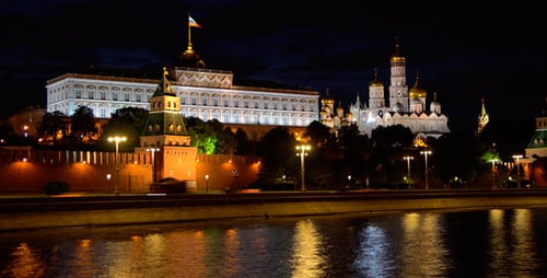 Illuminated Kremlin and River at Night