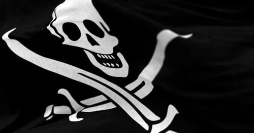 Realistic Waving Pirate Flag with Jolly Roger Symbol