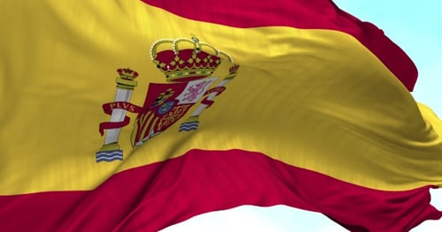 Realistic Waving Spain Flag with National Coat of Arms