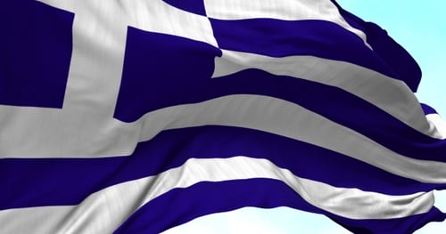 Realistic Waving Greece Flag Animation On Blue Sky