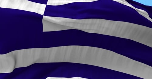 Realistic Greece National Flag Waving Loop in Blue Sky