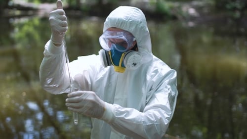 Scientist Examining Water Sample in a Forest