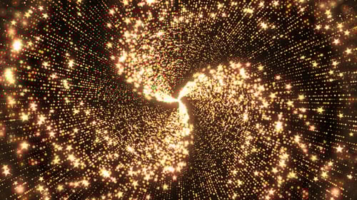 Golden Sparkling Star Particles Abstract Tunnel Background