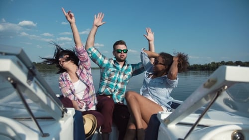 Three Friends Having Fun on Boat