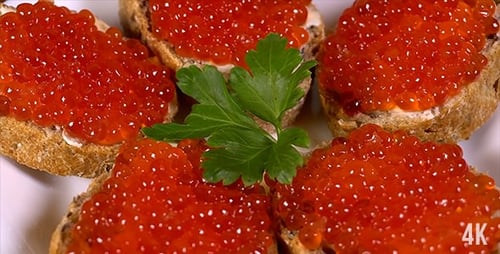 Red Caviar Sandwiches Appetizer on Bread