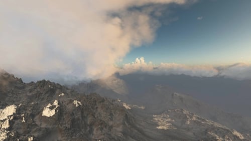 Realistic 3D Mountains with Moving Clouds and Sunset Lens Flare