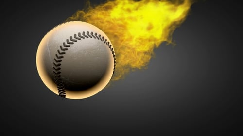 Flaming Baseball Ball Flying with Fiery Trail
