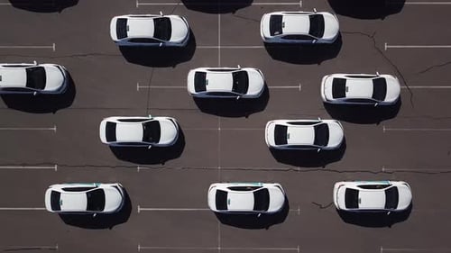 Aerial View Over Cars in Parking